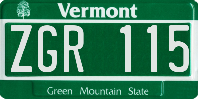 VT license plate ZGR115