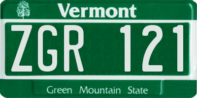 VT license plate ZGR121