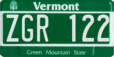 VT license plate ZGR122