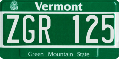 VT license plate ZGR125