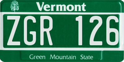 VT license plate ZGR126