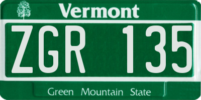 VT license plate ZGR135