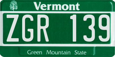 VT license plate ZGR139