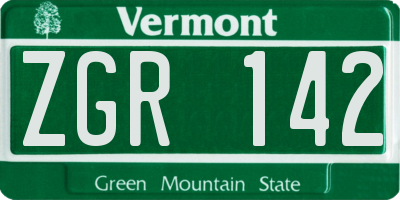 VT license plate ZGR142