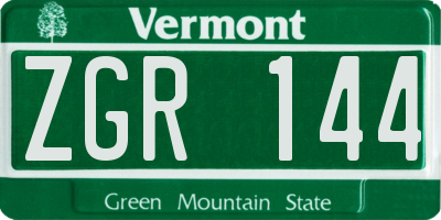VT license plate ZGR144