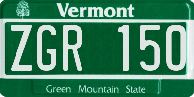 VT license plate ZGR150