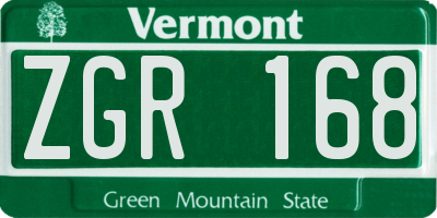 VT license plate ZGR168