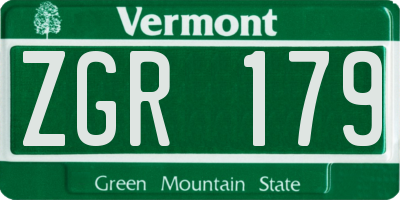 VT license plate ZGR179