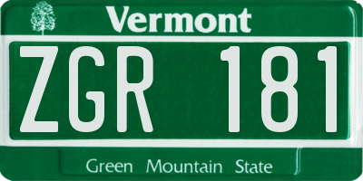 VT license plate ZGR181