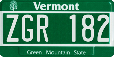VT license plate ZGR182