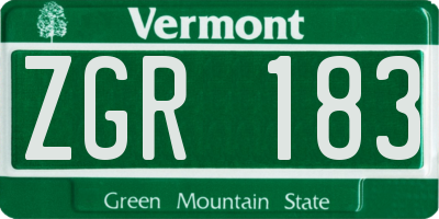 VT license plate ZGR183