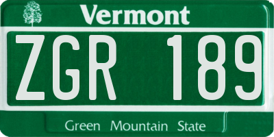 VT license plate ZGR189