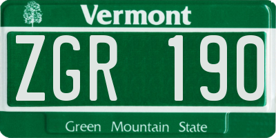 VT license plate ZGR190