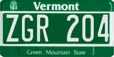 VT license plate ZGR204