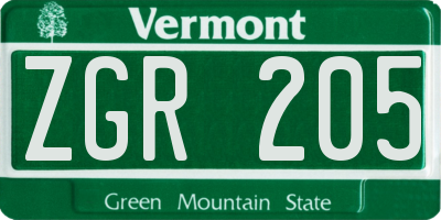 VT license plate ZGR205