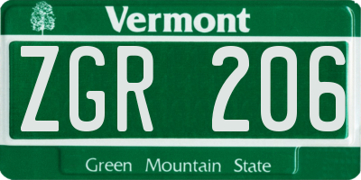 VT license plate ZGR206