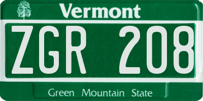 VT license plate ZGR208
