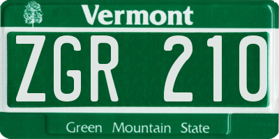 VT license plate ZGR210