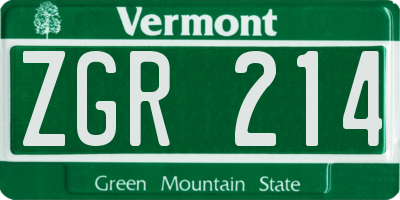 VT license plate ZGR214