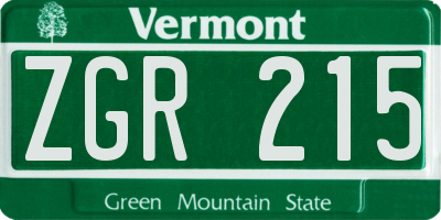 VT license plate ZGR215