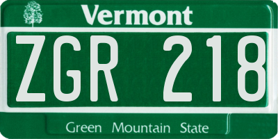 VT license plate ZGR218