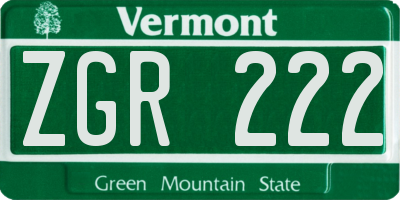 VT license plate ZGR222