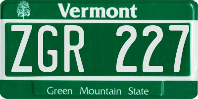 VT license plate ZGR227