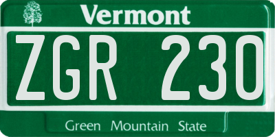VT license plate ZGR230