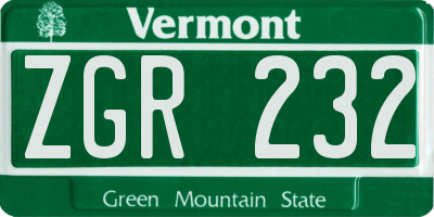 VT license plate ZGR232