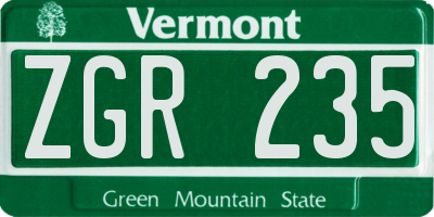 VT license plate ZGR235