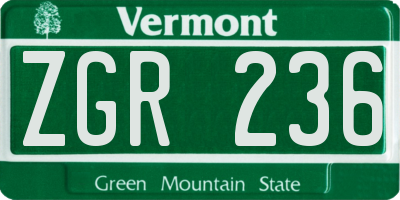 VT license plate ZGR236