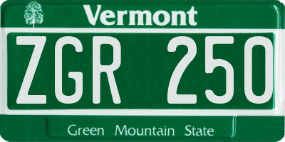 VT license plate ZGR250