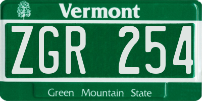 VT license plate ZGR254