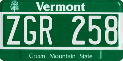 VT license plate ZGR258