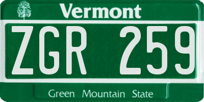 VT license plate ZGR259