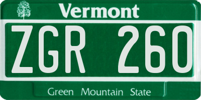 VT license plate ZGR260