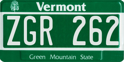 VT license plate ZGR262