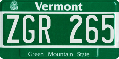 VT license plate ZGR265