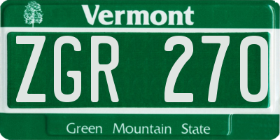 VT license plate ZGR270
