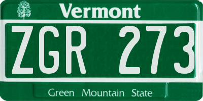 VT license plate ZGR273
