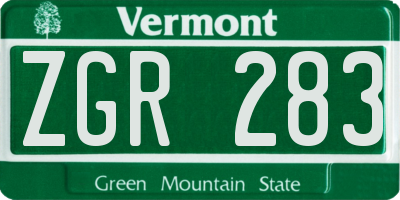 VT license plate ZGR283