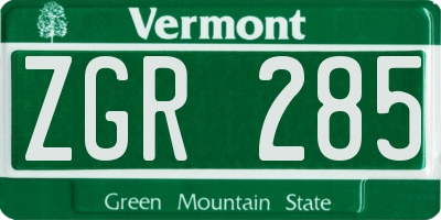 VT license plate ZGR285