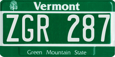 VT license plate ZGR287