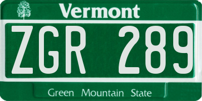 VT license plate ZGR289