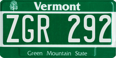 VT license plate ZGR292