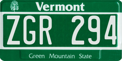 VT license plate ZGR294