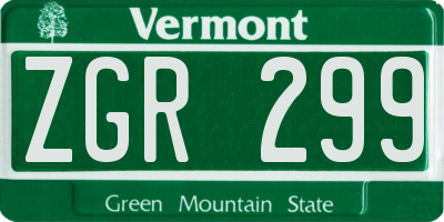 VT license plate ZGR299