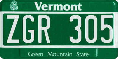 VT license plate ZGR305