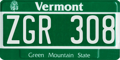 VT license plate ZGR308