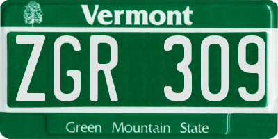VT license plate ZGR309